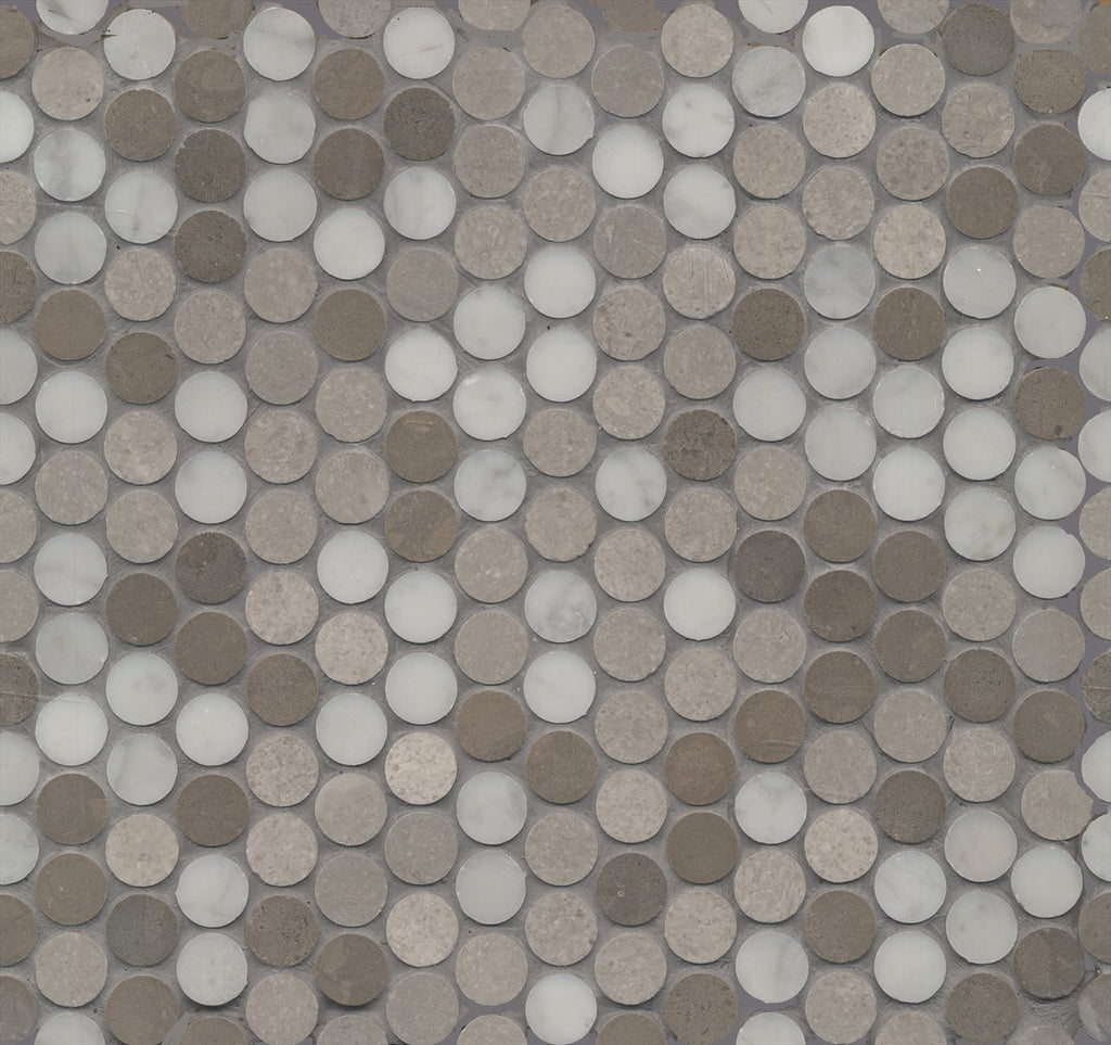 Natural Marble Greige Mix Penny Round Honed Mosaic