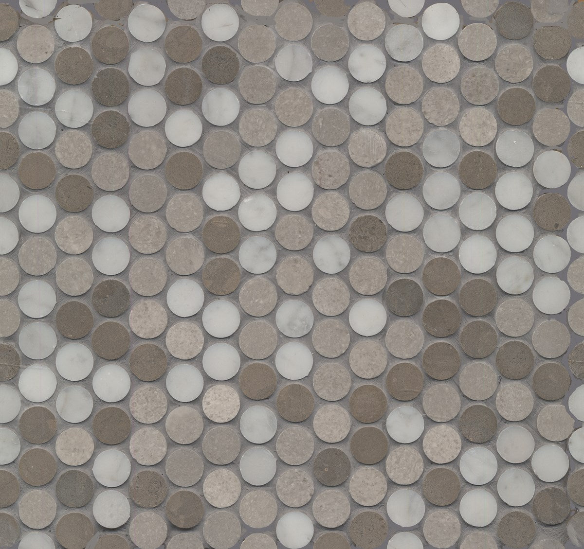 Natural Marble Greige Mix Penny Round Honed Mosaic