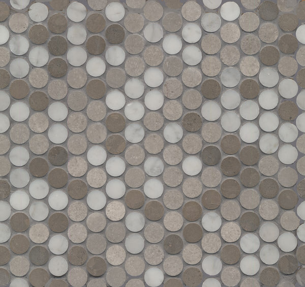 Natural Marble Greige Mix Penny Round Honed Mosaic