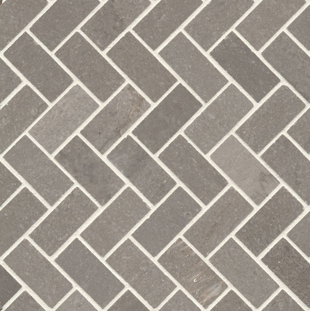 Natural Limestone Cinder Grey Herringbone Honed Mosaic
