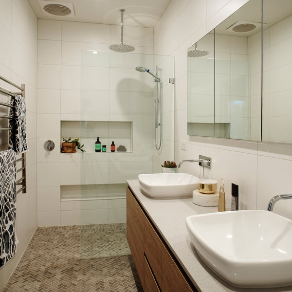 Natural Limestone Cinder Grey Herringbone Honed Mosaic - lifestyle view