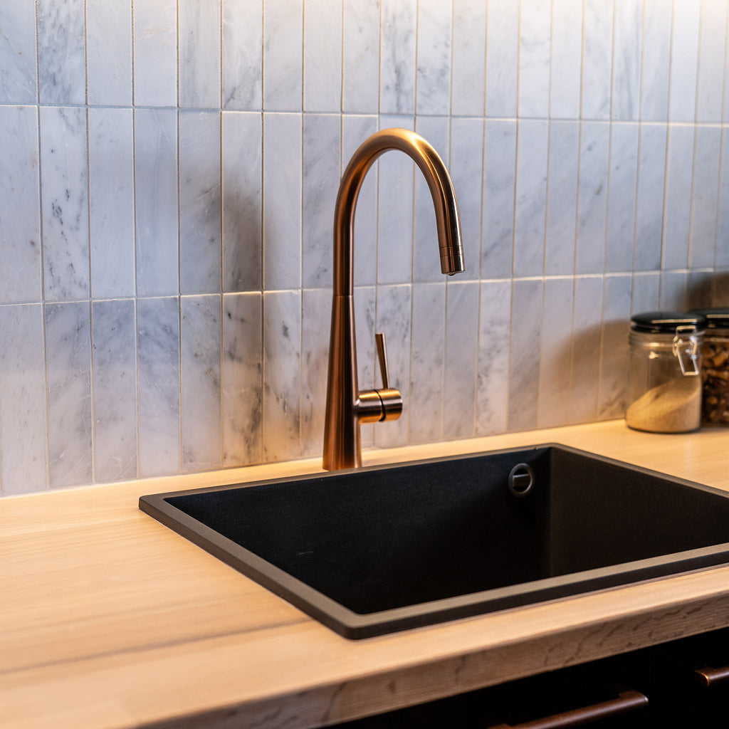 Natural Marble White Calacatta Herringbone Honed Mosaic - lifestyle view