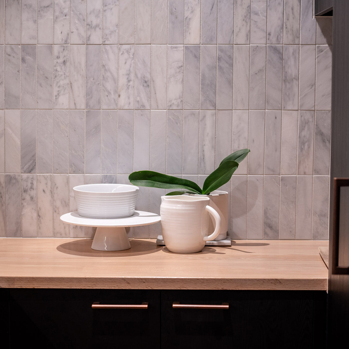 Natural Marble White Calacatta Herringbone Honed Mosaic - lifestyle view