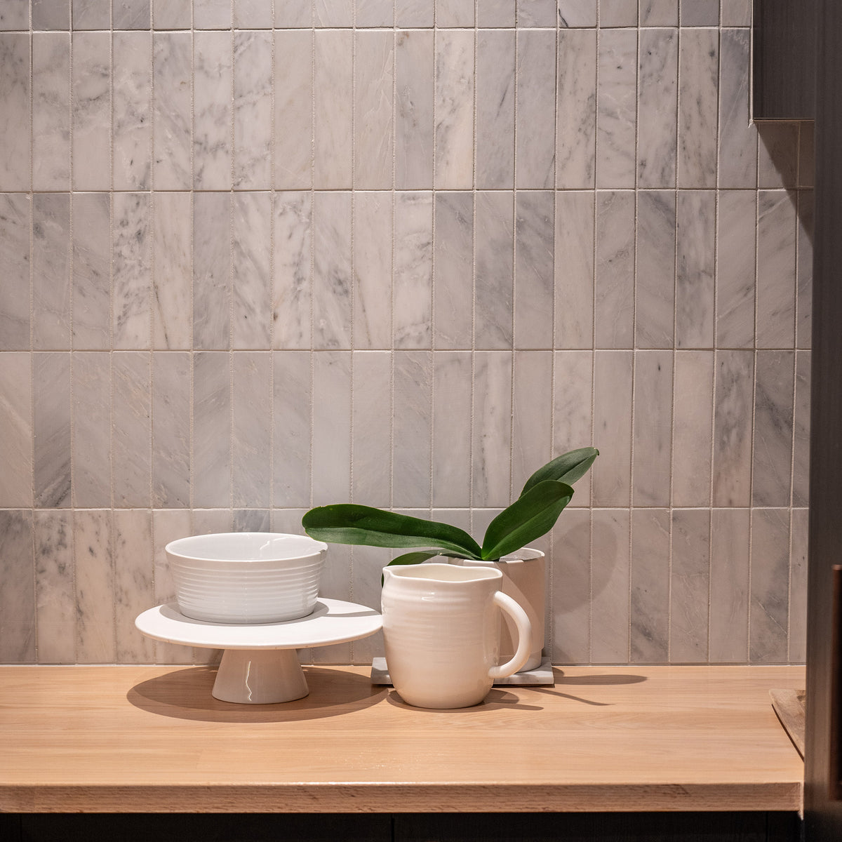 Natural Marble White Calacatta Herringbone Honed Mosaic - lifestyle view