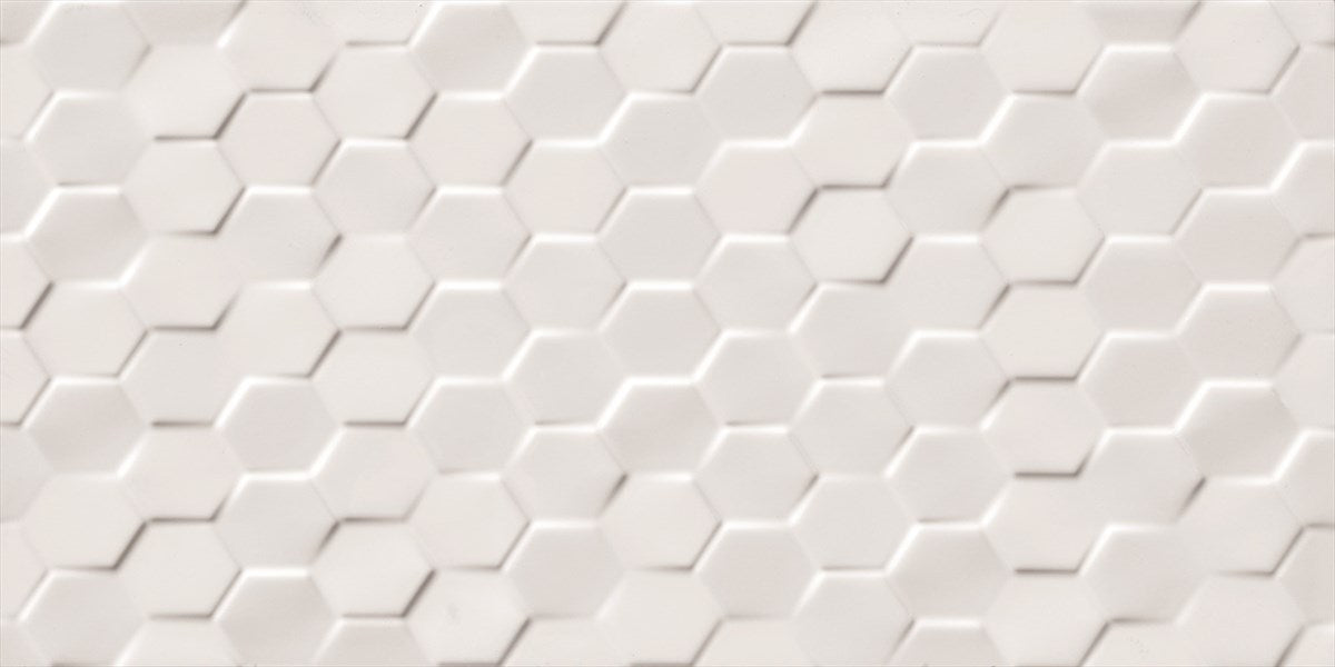 Spatial Hexagon White Structured Gloss Tile