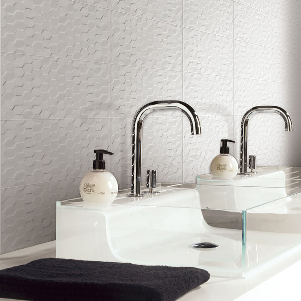 Hexagon White Structured Gloss Tile - lifestyle view