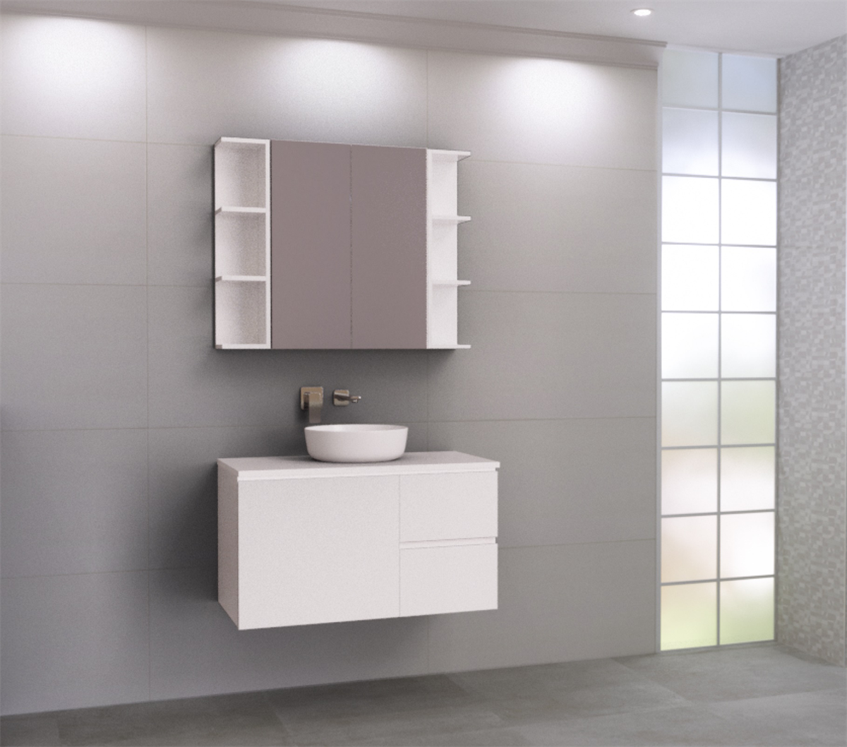 Vanity 900 Wall Hung Centre Basin Silksurface AC Top