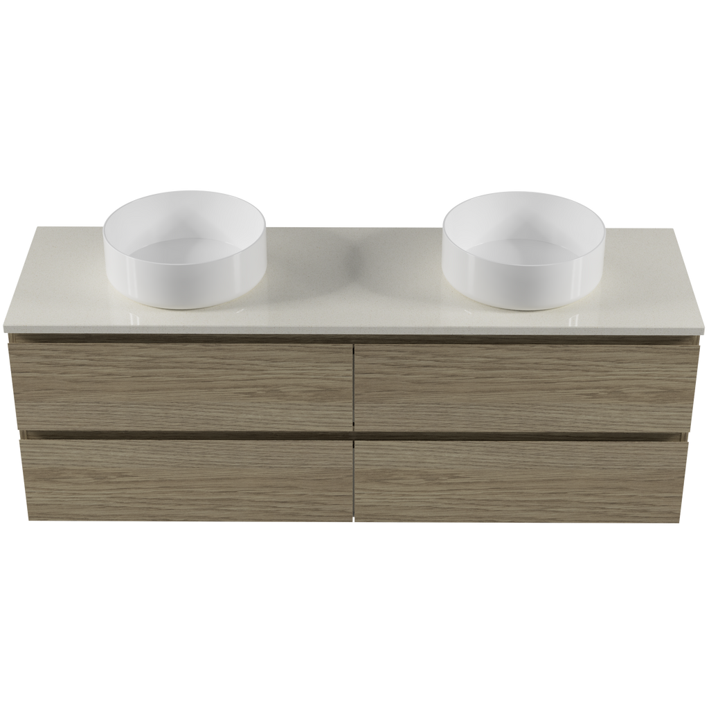 Vanity 1500 Wall Hung Drawers Only Double Basin Silksurface AC Top