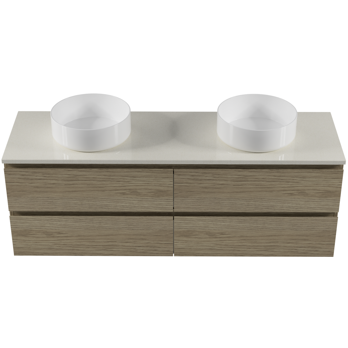 Vanity 1500 Wall Hung Drawers Only Double Basin Silksurface AC Top