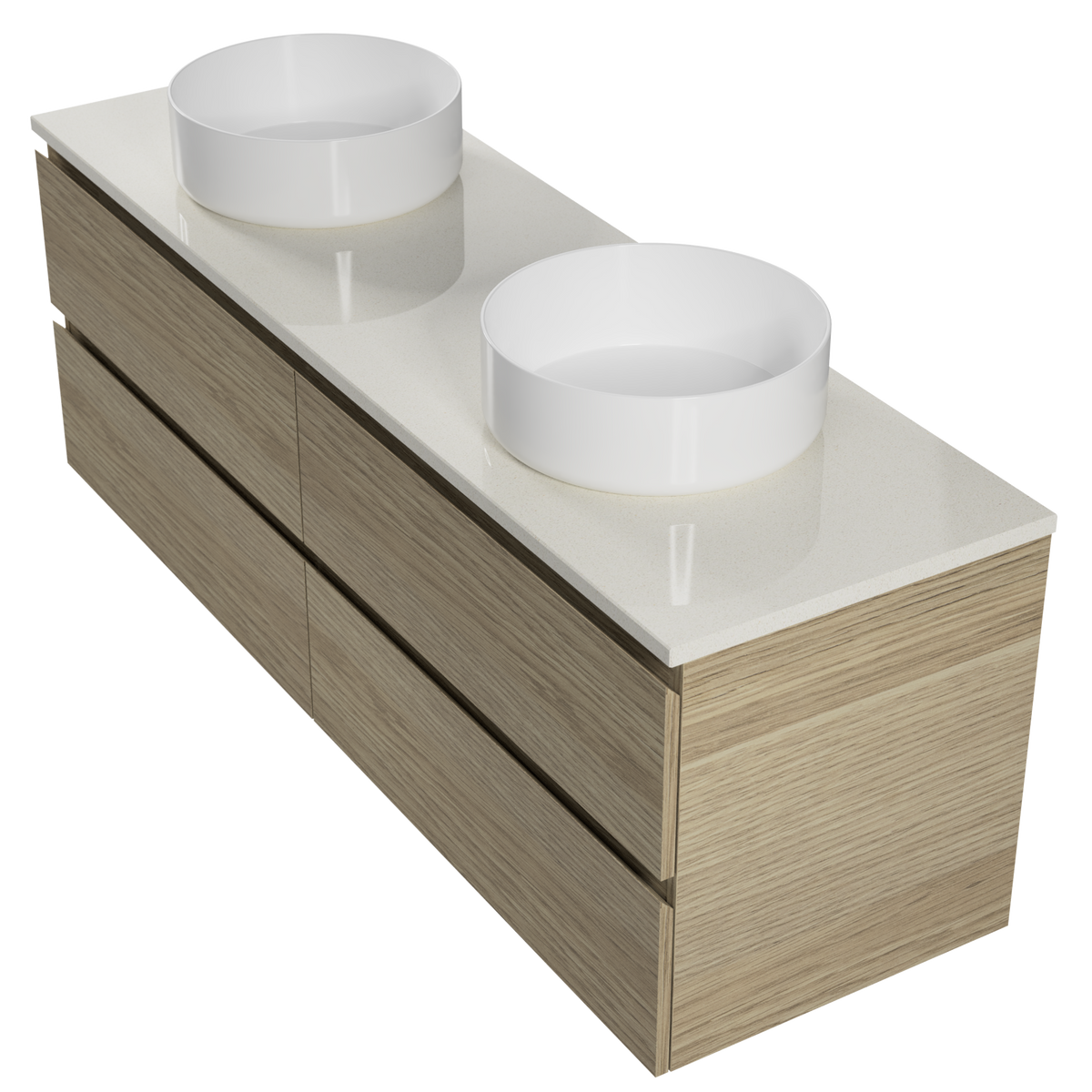 Vanity 1500 Wall Hung Drawers Only Double Basin Silksurface AC Top