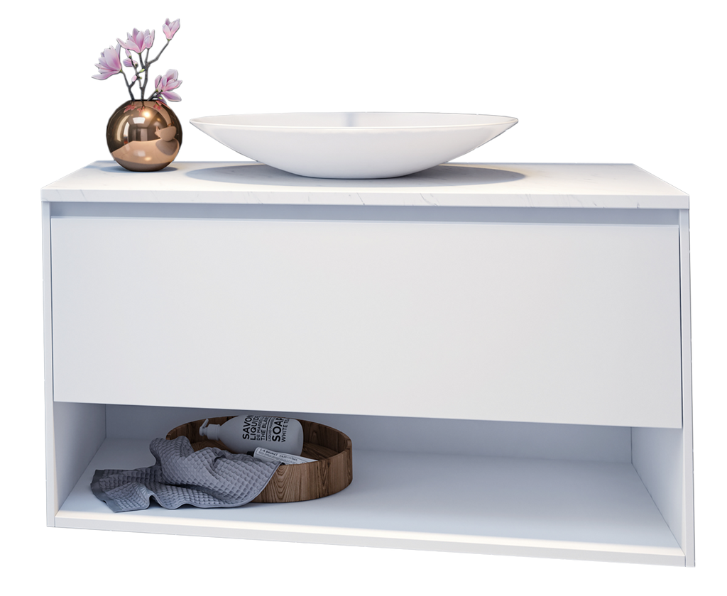 900 Vanity Wall Hung Drawers Only with Basin & Solid Surface Top