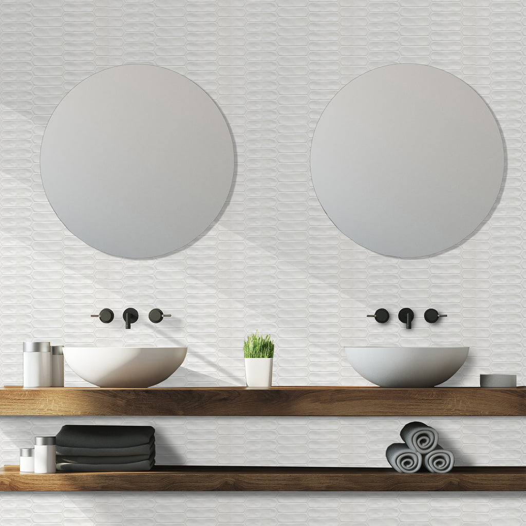 Stretched Hexagon White Structured Matt Tile - lifestyle view