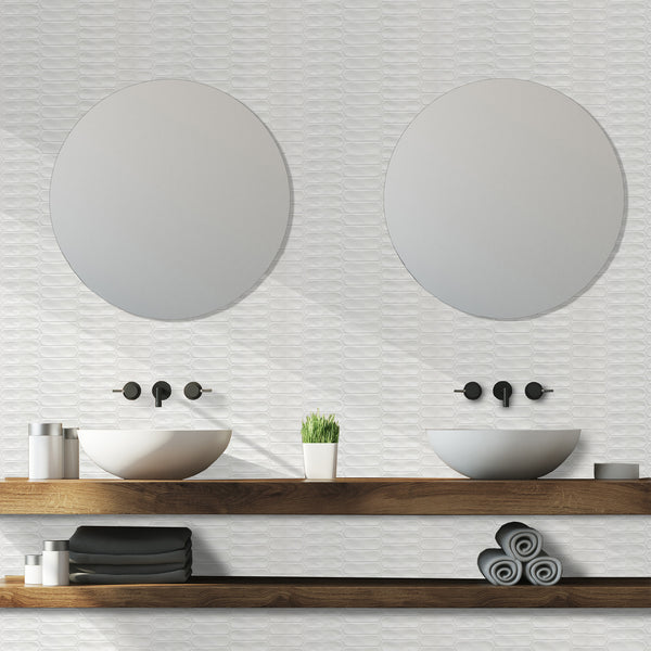 Stretched Hexagon White Structured Matt Tile - lifestyle view