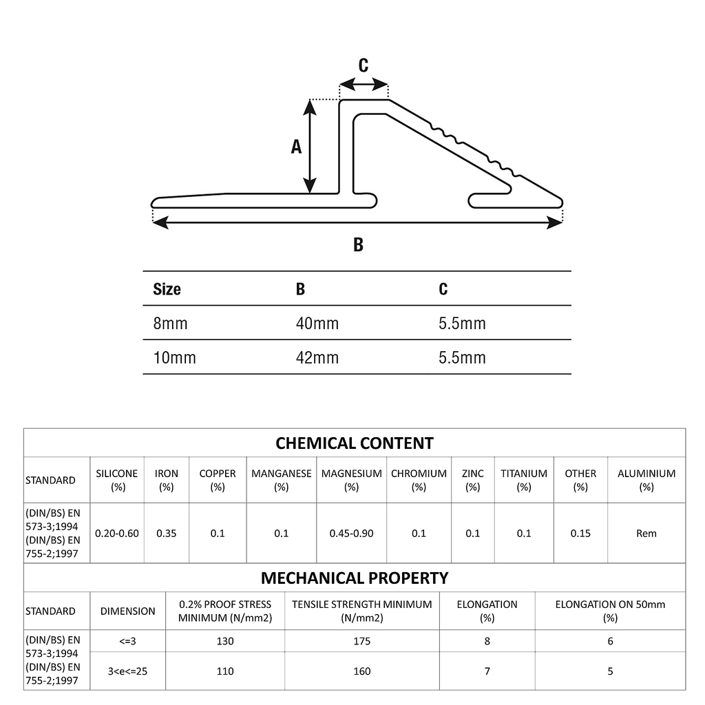 Transition Edge Aluminium Plain 8 x 3000mm