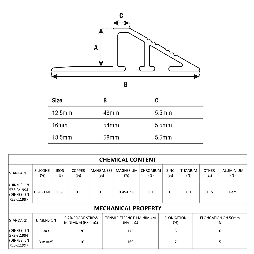 Transition Edge Aluminium Matt Silver 18 x 3000mm