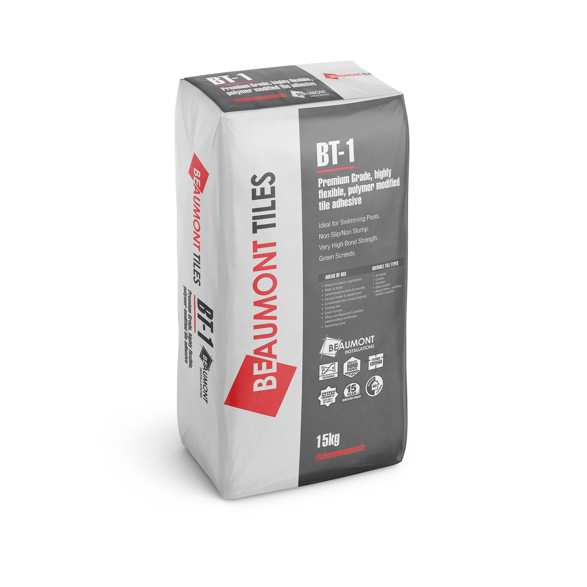 BT1 Highly Flexible Premium Polymer Modified White Tile Adhesive 15kg