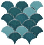 Babylon Fan Fan Teal Crackle Mix Gloss Mosaic