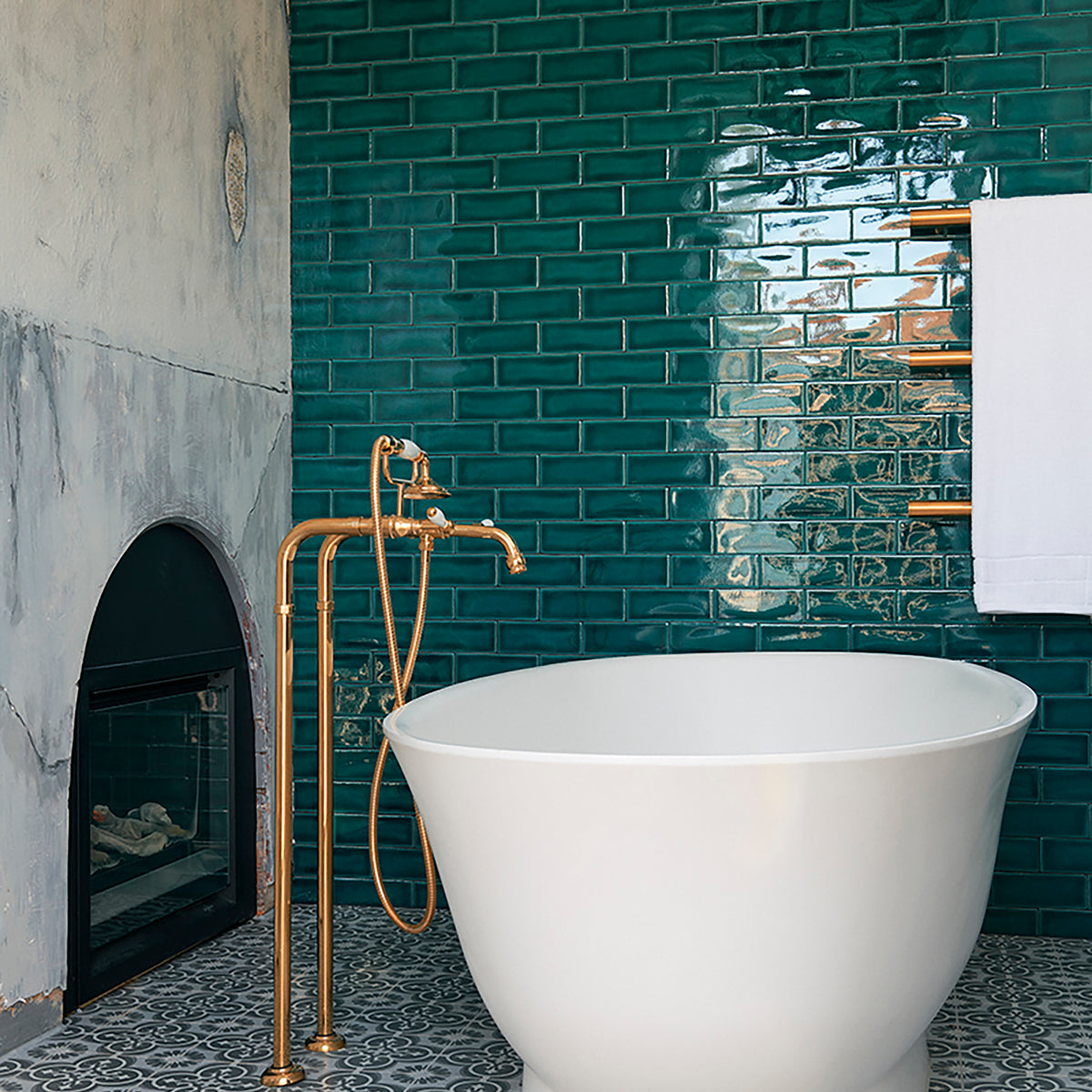 Teal Crackle Structured Gloss Tile - lifestyle view