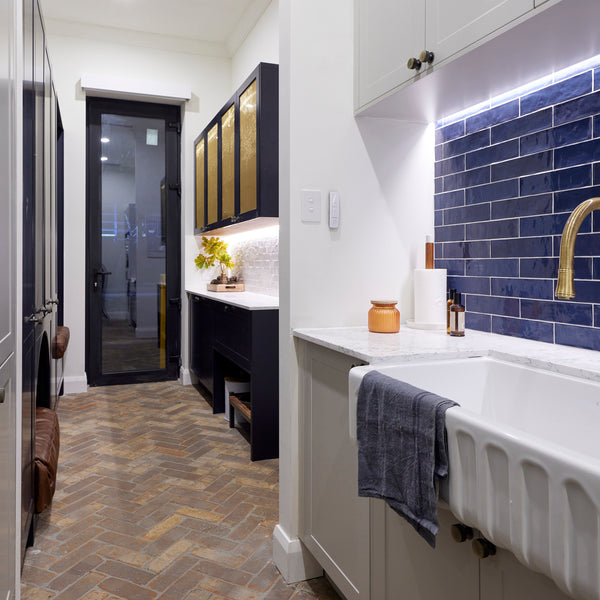 Indigo Structured Gloss Tile - lifestyle view