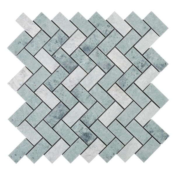 Natural Marble Orient Green Herringbone Honed Mosaic