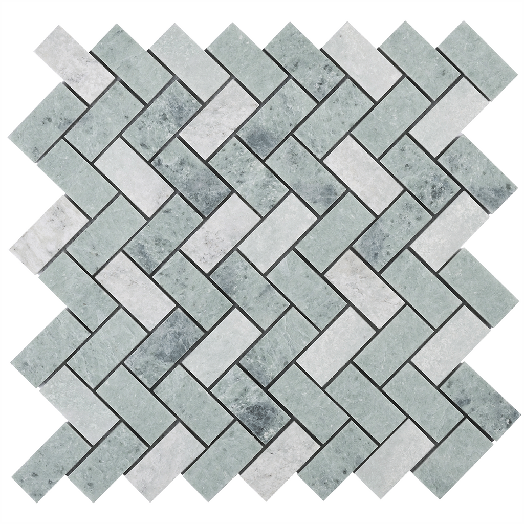Natural Marble Orient Green Herringbone Honed Mosaic