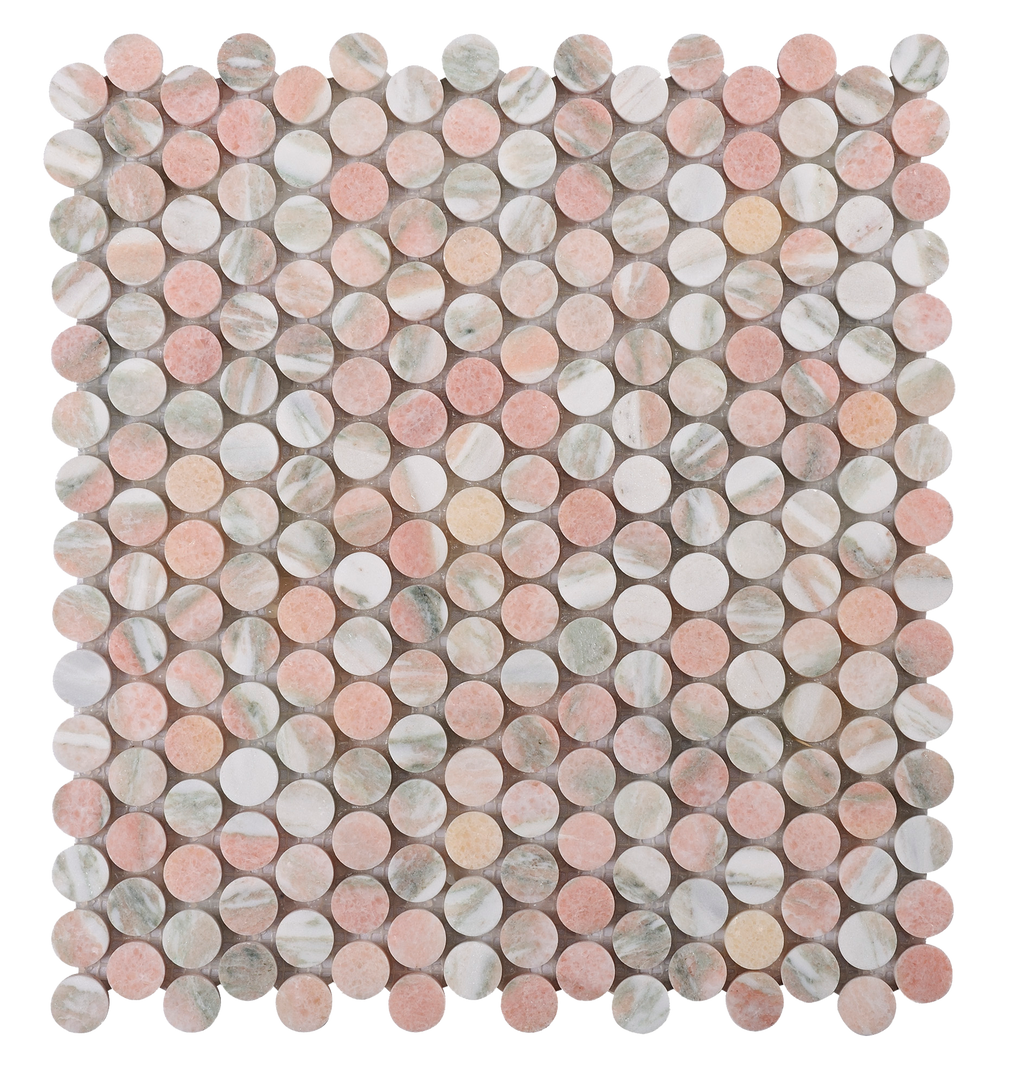 Natural Marble Norway Rose Penny Round Honed Mosaic