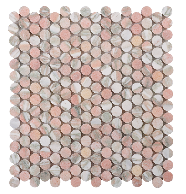 Natural Marble Norway Rose Penny Round Honed Mosaic