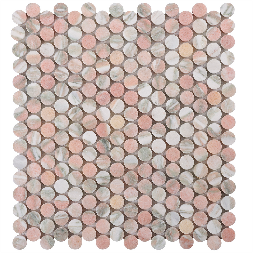 Natural Marble Norway Rose Penny Round Honed Mosaic