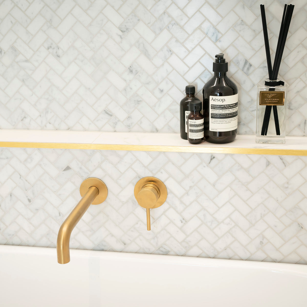 Natural Marble Carrara Herringbone Honed Mosaic - lifestyle view