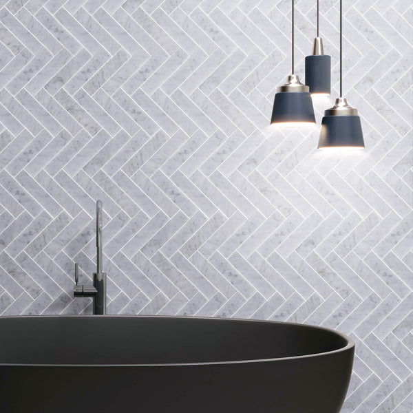 Natural Marble Calacatta Herringbone Honed Mosaic - lifestyle view