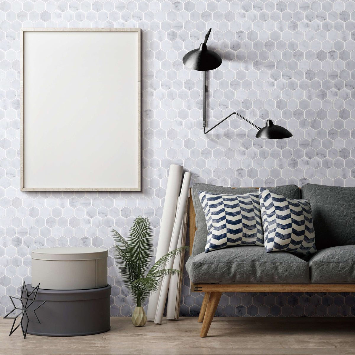 Natural Marble Carrara Hexagon Honed Mosaic - lifestyle view