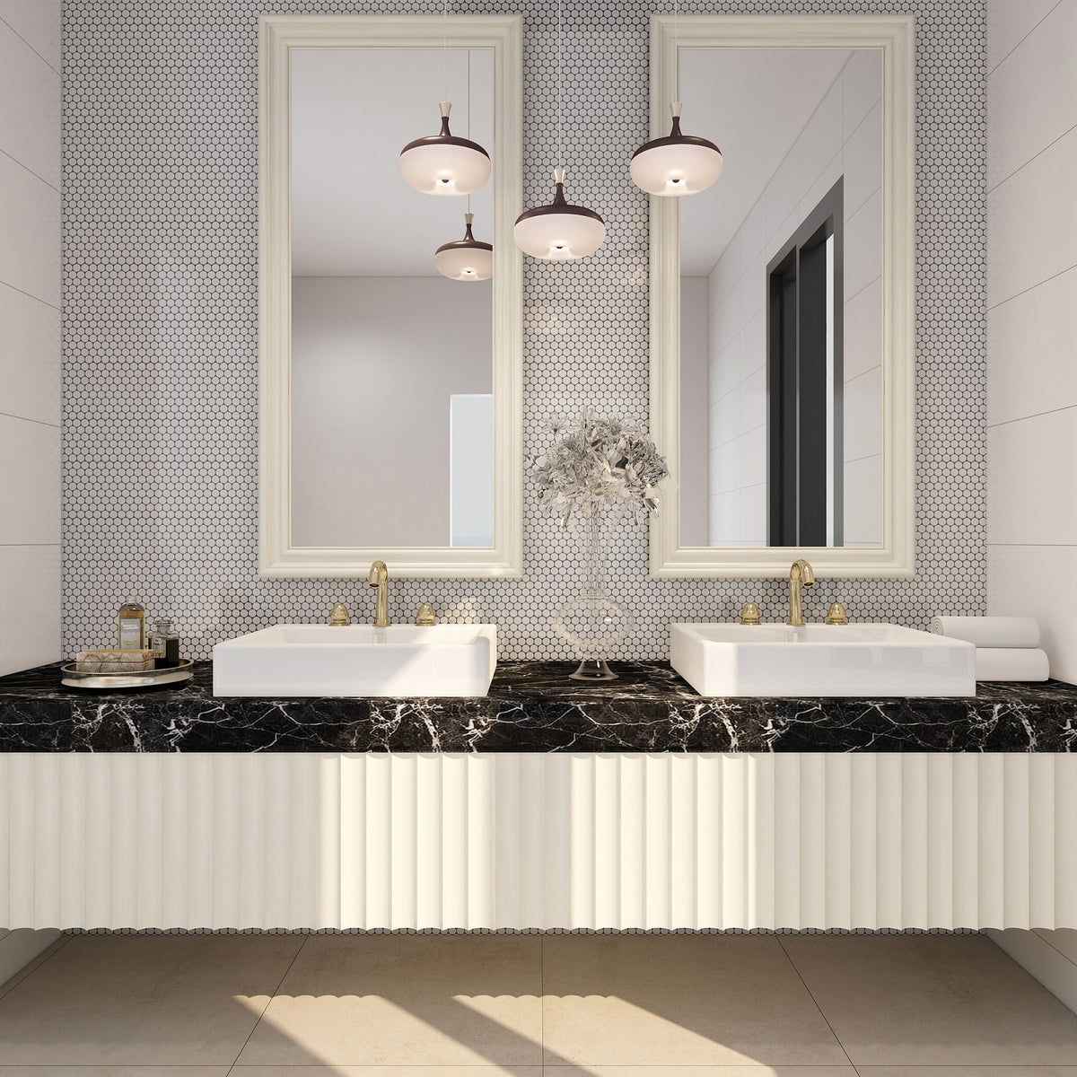 Penny Round White Gloss Mosaic - lifestyle view