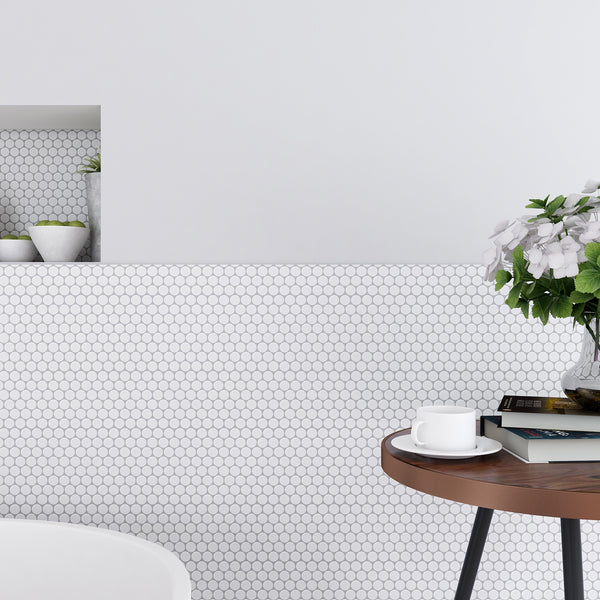 Penny Round White Mosaic Matt - lifestyle view