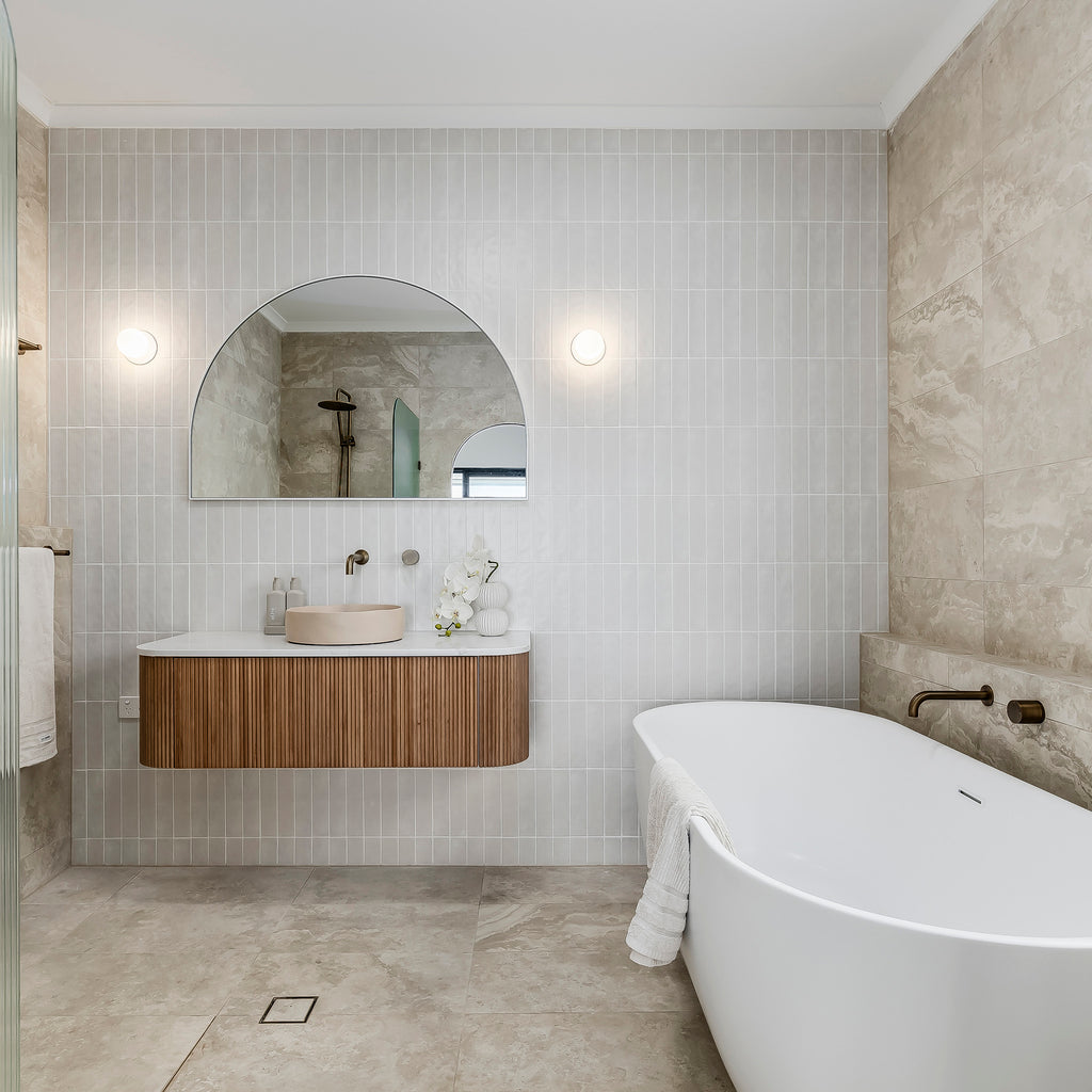 White Structured Satin Tile - lifestyle view