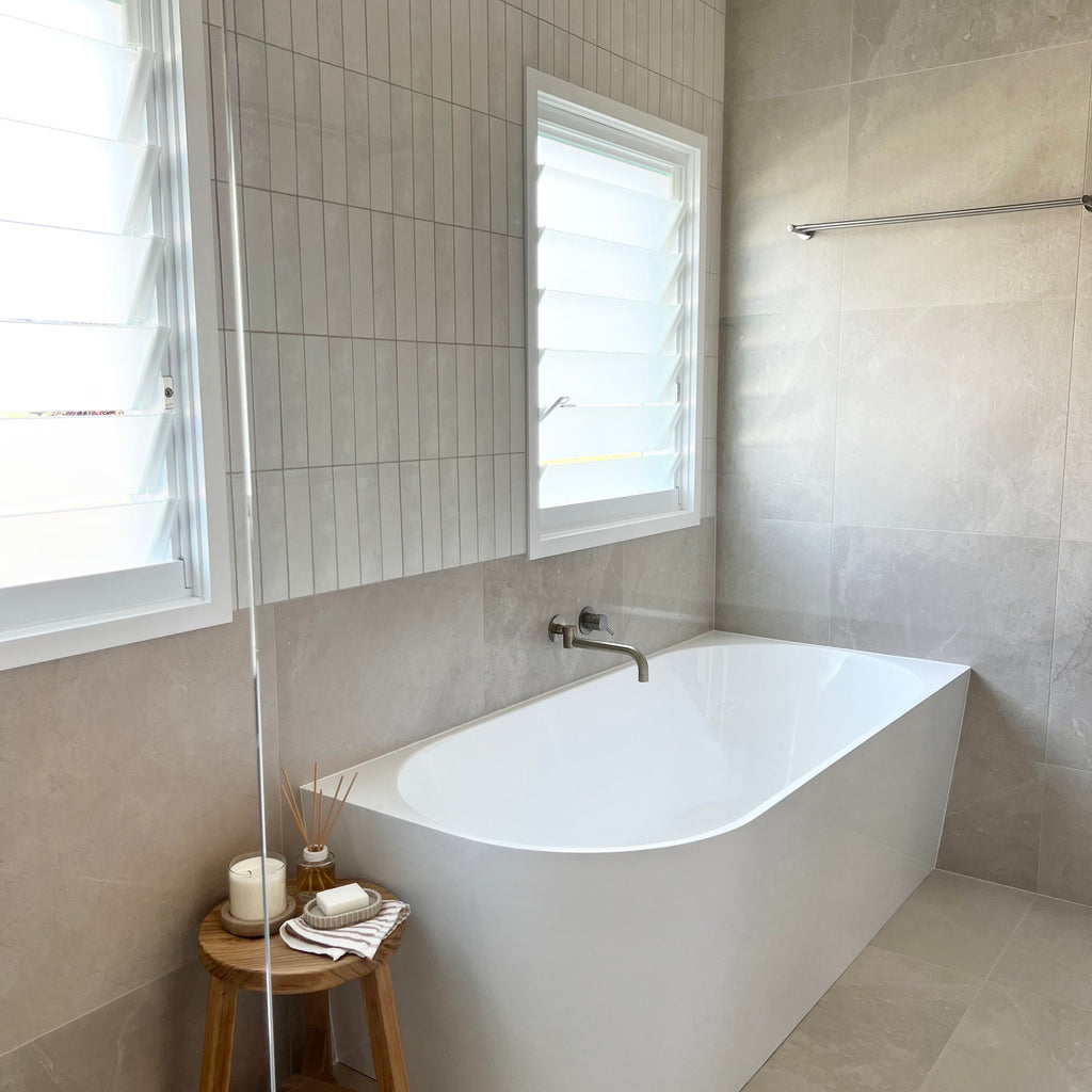 White Structured Satin Tile - lifestyle view