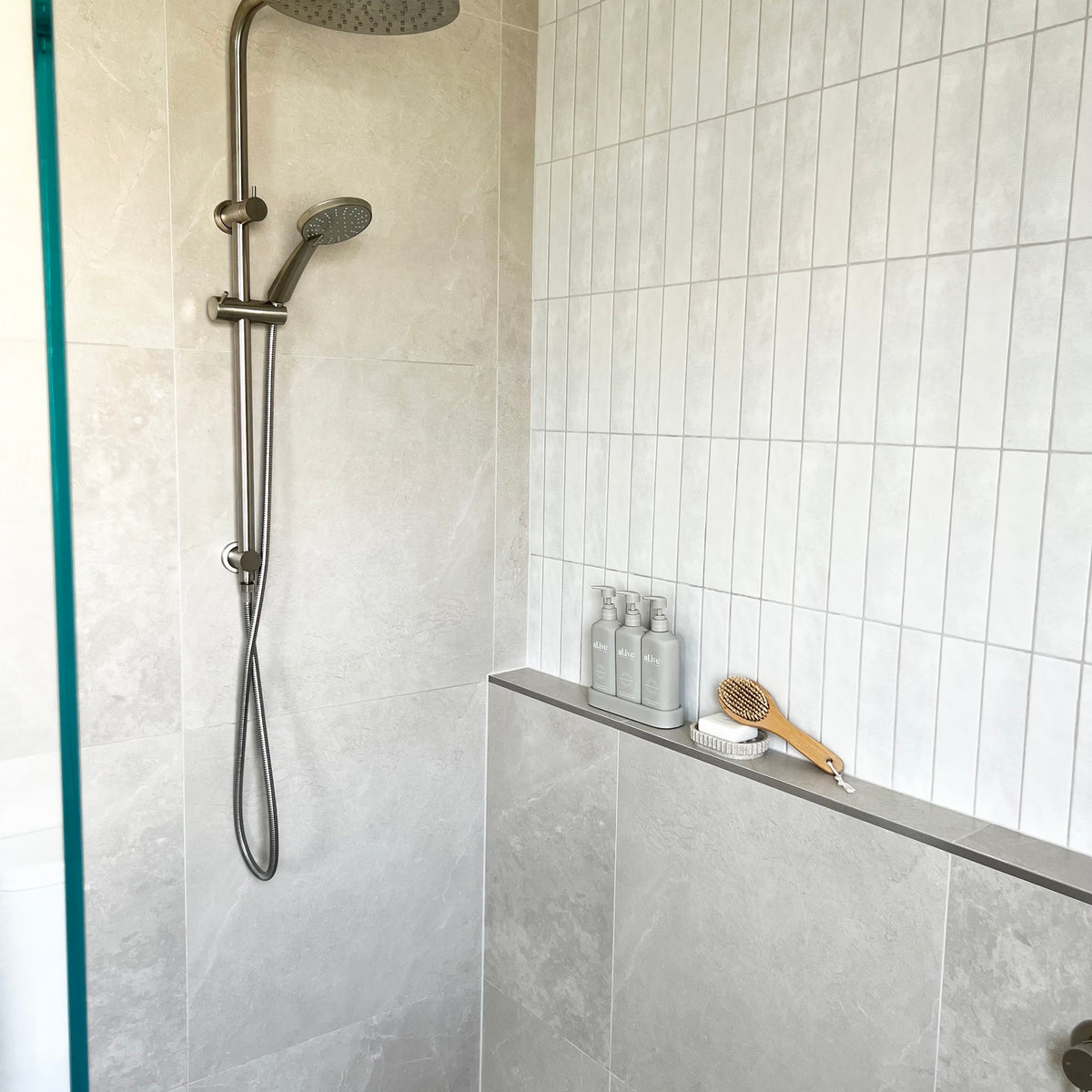 White Structured Satin Tile - lifestyle view