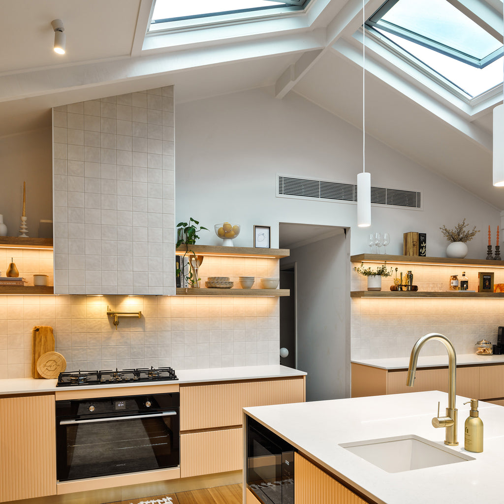 White Structured Satin Tile - lifestyle view