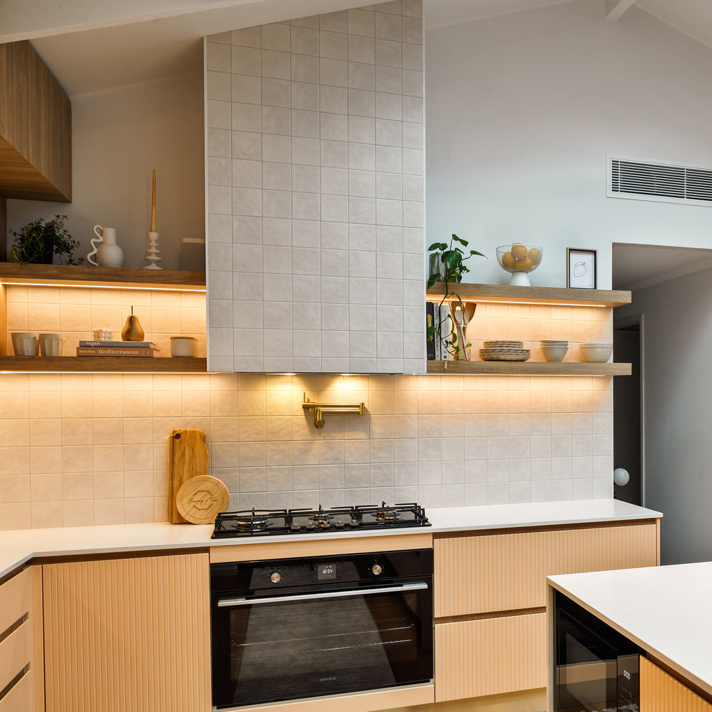 White Structured Satin Tile - lifestyle view