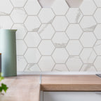 Carrara Gold Large Hexagon Satin Mosaic - lifestyle view