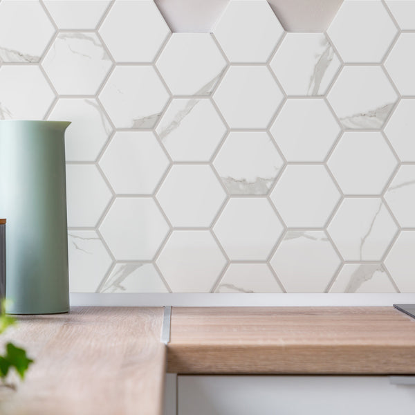 Carrara Gold Large Hexagon Satin Mosaic - lifestyle view