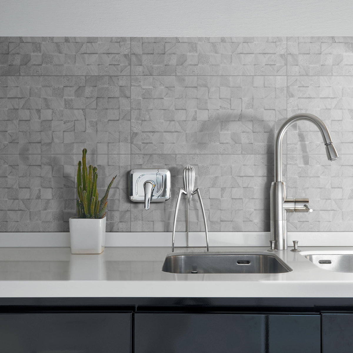 Sandstone Squared Grey Gloss Tile - lifestyle view