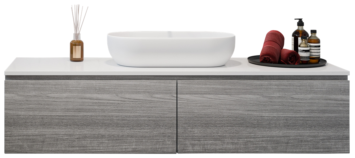 Vanity 1500 Wall Hung Centre White Gloss Basin Laminate AC Top
