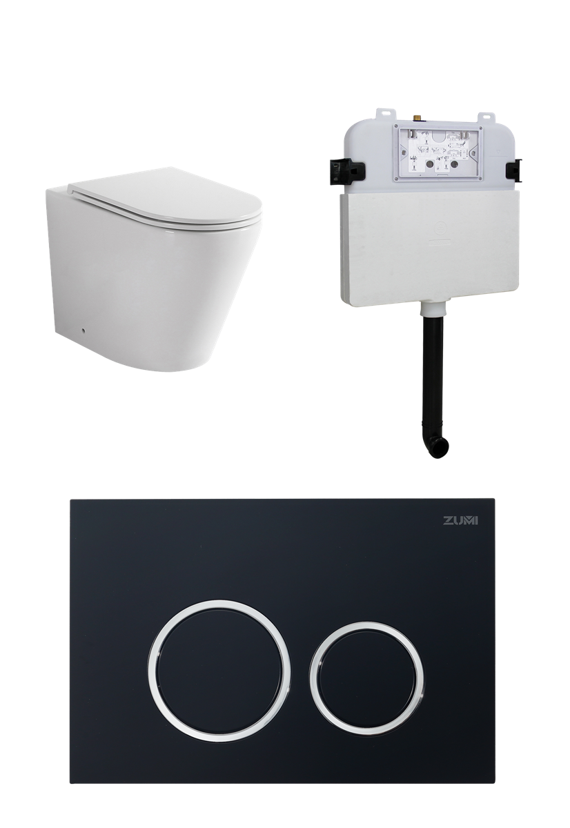 Rimless In-wall Toilet Suite S&P Trap with Round ABS Matte Black Button