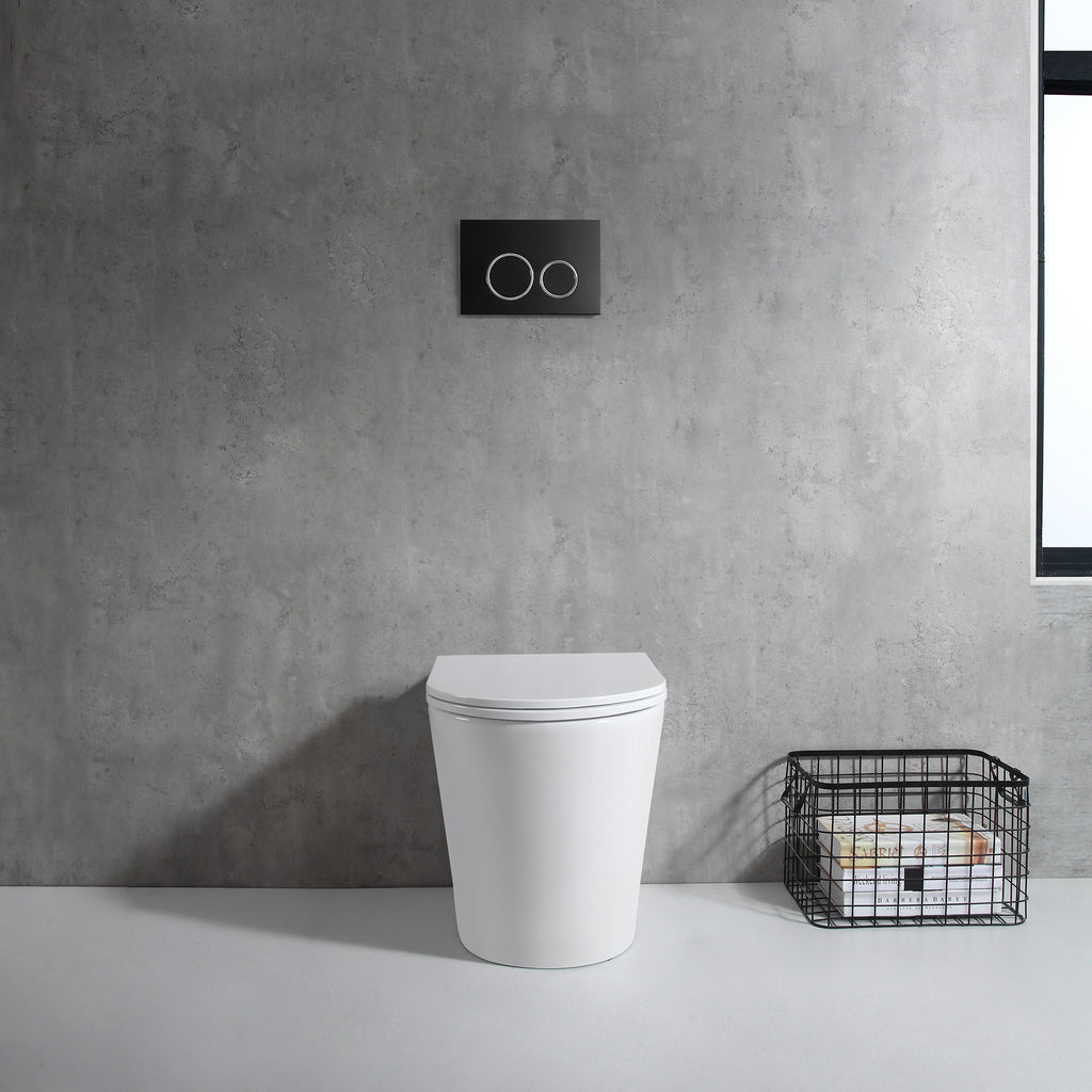 Rimless In-wall Toilet Suite S&P Trap with Round ABS Matte Black Button - lifestyle view