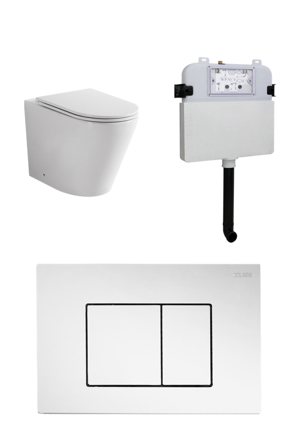 Rimless In-wall Toilet Suite S&P Trap with Square ABS Chrome Button