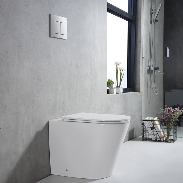 Rimless In-wall Toilet Suite S&P Trap with Square ABS Chrome Button - lifestyle view