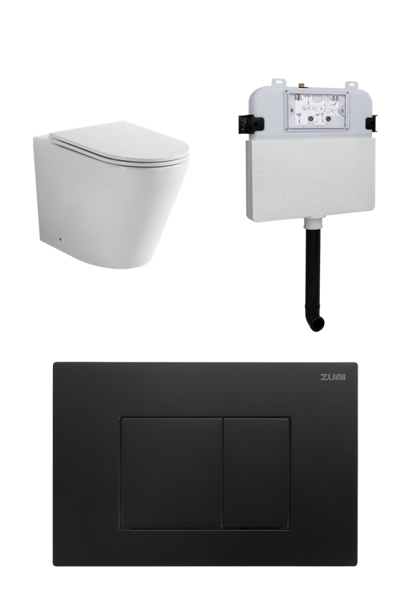 Rimless In-wall Toilet Suite S&P Trap with Square ABS Matte Black Button
