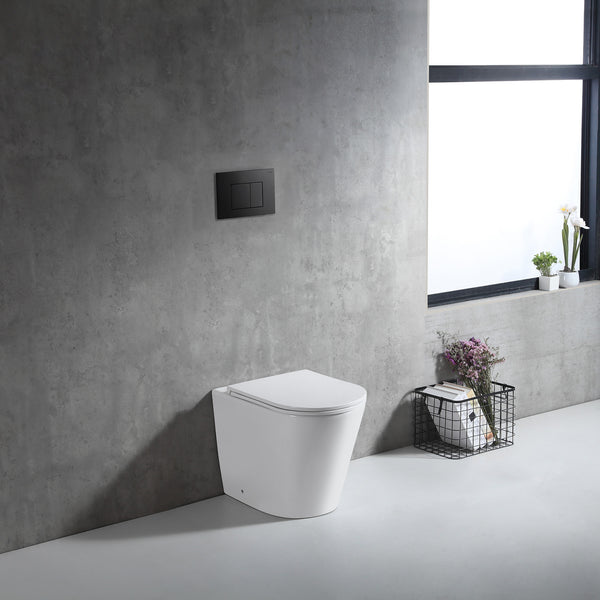 Rimless In-wall Toilet Suite S&P Trap with Square ABS Matte Black Button - lifestyle view