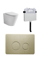 Rimless In-wall Toilet Suite S&P Trap with Round Metal Brushed Gold Button