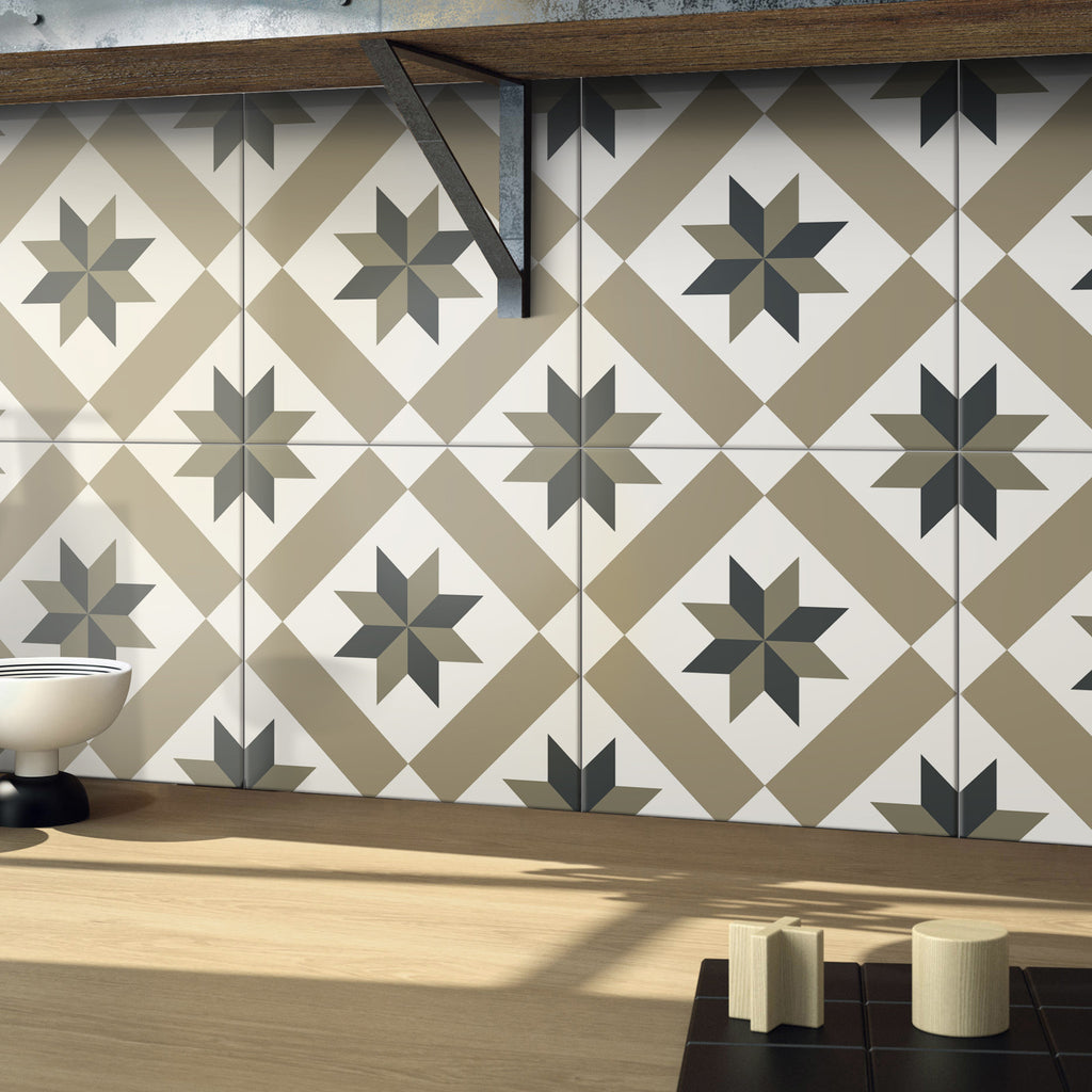 Victorian Star Taupe Matt Tile - lifestyle view